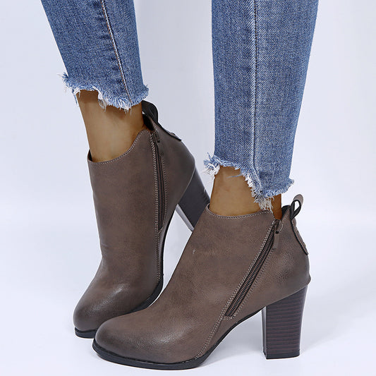European And American Thick Heel Side Zipper Women's Fashion Shoes