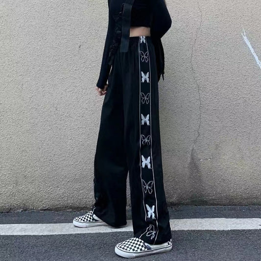 Spring And Autumn Korean Style INS Trendy Retro Butterfly Print Large Size Wide Leg Casual Trousers
