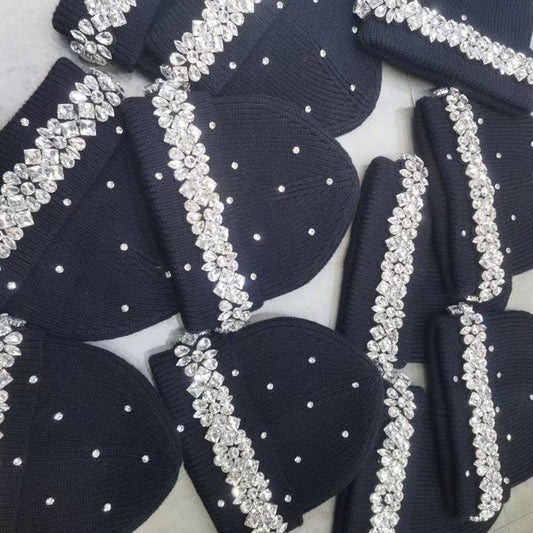 Hand-sewn Rhinestone Letter Wool Hat