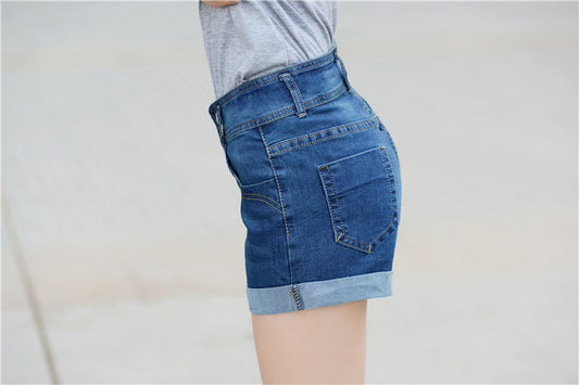 Women's Hem Denim Shorts With Double Buttons And Two Colors