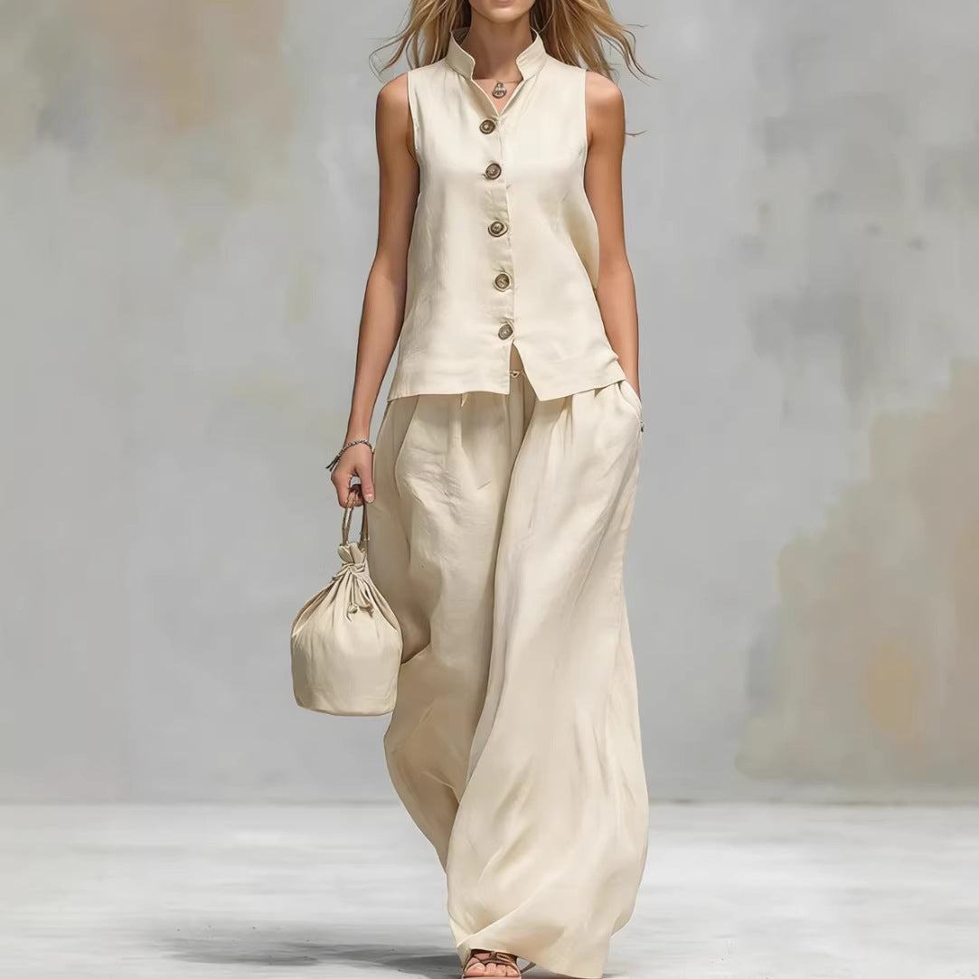 Fashionable Casual V-Neck Vest And Pants Set