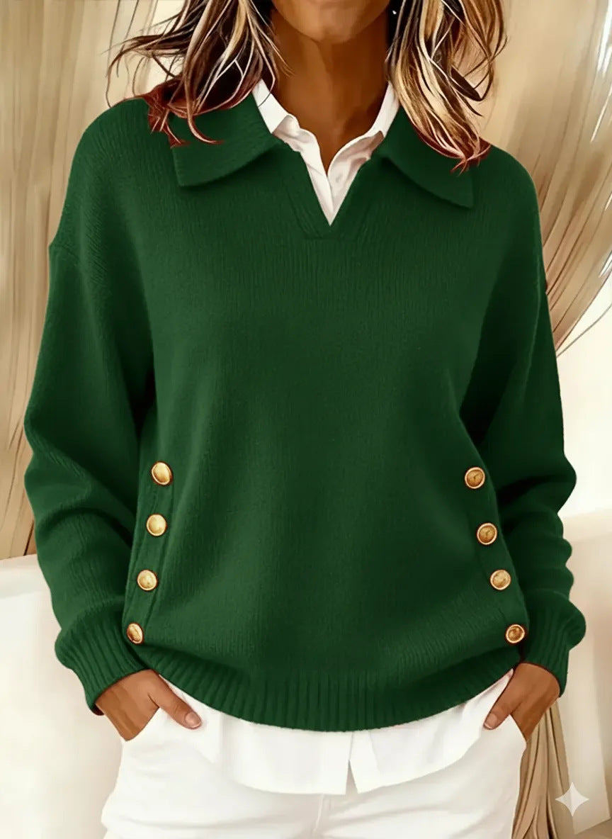 Turn-down Collar Button-down Collar Pullover Women's Long Sleeve