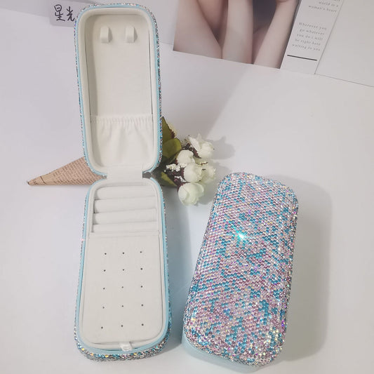High-grade Rhinestone Portable Candy Color Rectangular Jewelry Box