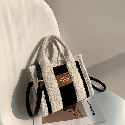 Women's Fashion Lambswool Clash Of Colors Handbag Shoulder Crossbody Bag