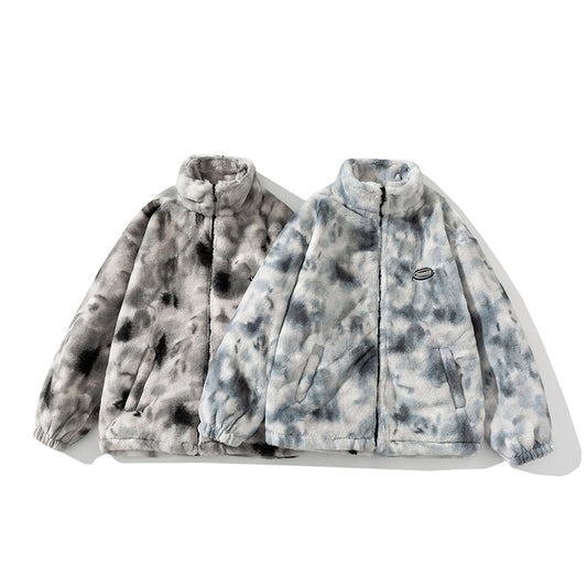 Plus Size Lazy Tie-Dye Plush Vintage Cotton Jacket