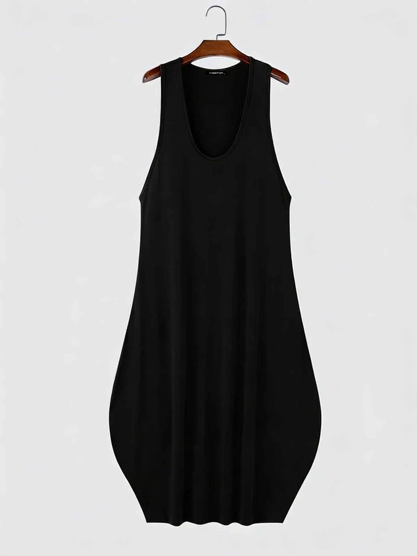 Mens Black U-Neck Sleeveless High Waist Flared Maxi Dress