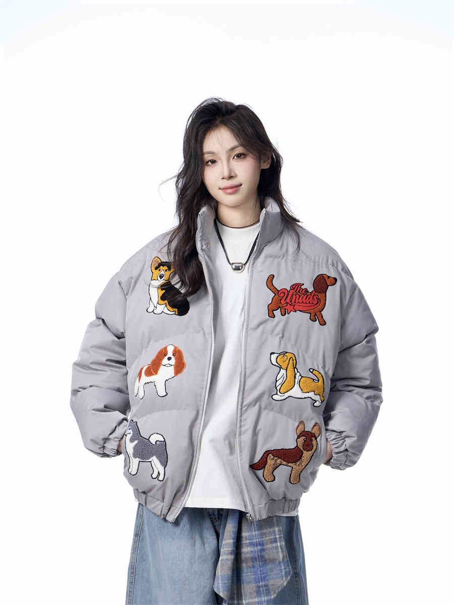 Women's Loose Retro Puppy Embroidered Cotton-padded Jacket