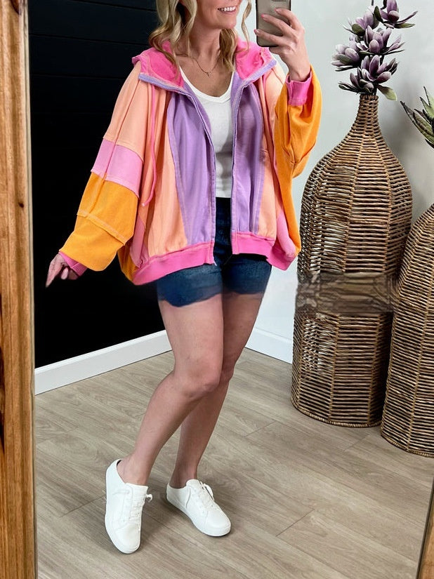 Fashion Personality Women's Colorblock Hood Jacket
