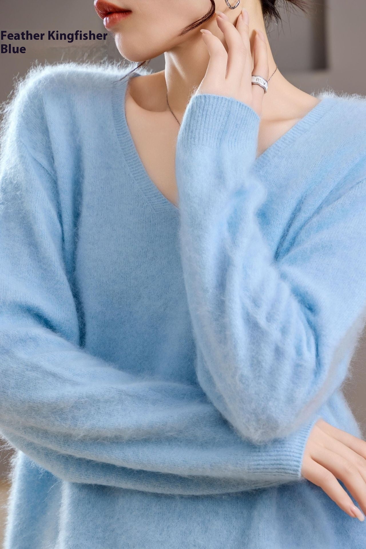 Women's Wool Sweater V-neck Autumn And Winter New Solid Color Loose-fitting Versatile Wool Loose Bottoming Shirt