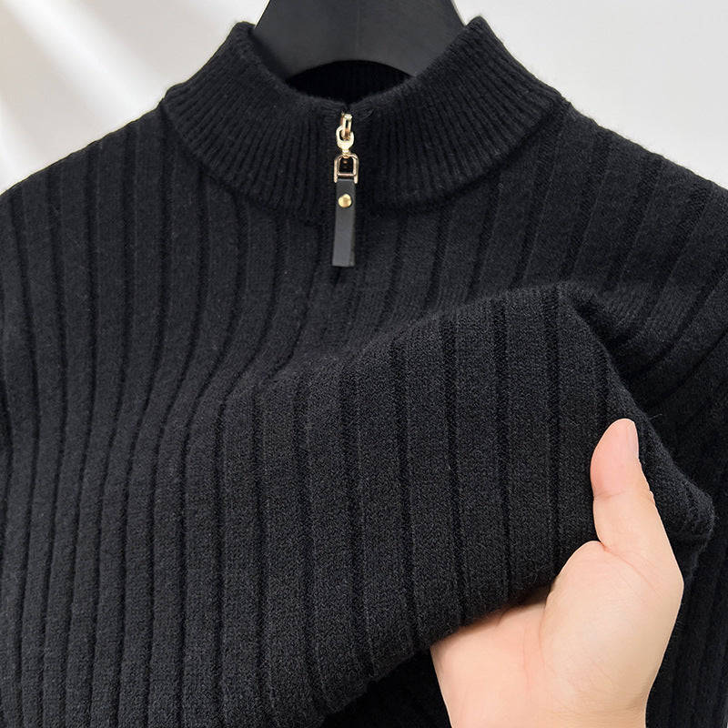 Men's Pullover Half Zipper Sweater Vertical Stripes