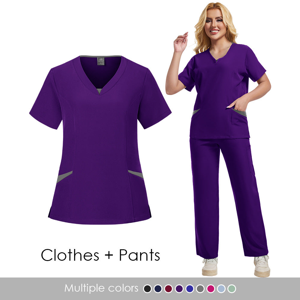 Unisex Dental Clinic Scrub Top With Color-block Design