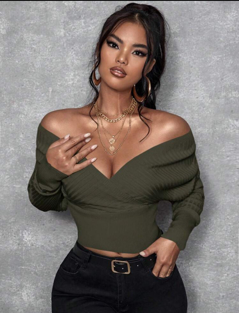 Off-shoulder Strikket Top til Kvinder (Kan bæres på to måder)