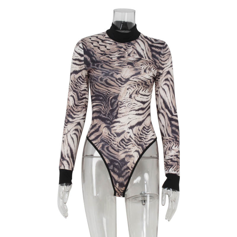 Womens Zebra-print Tight-fitting Base Layer Top