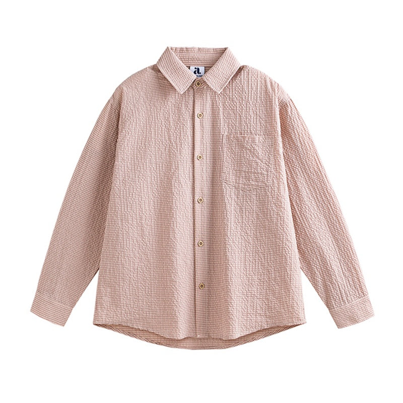 Bubble Texture Plaid Long Sleeve Shirt For Men In Autumn