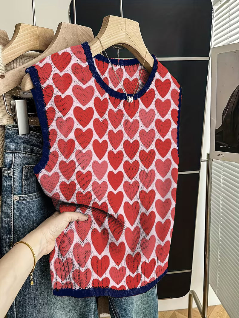 Sleeveless Vest For Women Early Spring Retro Color-block Knit