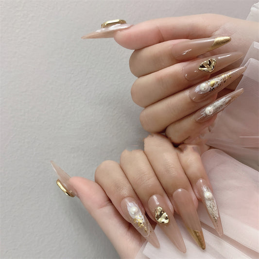 High Class Feel Rich Girl Nail Piece Milk Tea Long