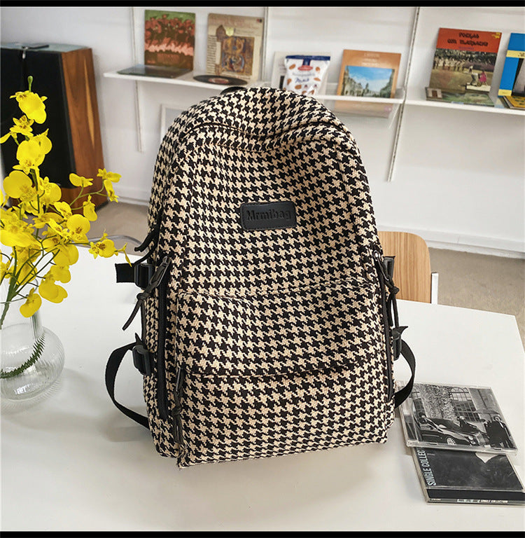Original Knitted Houndstooth Simple Versatile Large Capacity Backpack