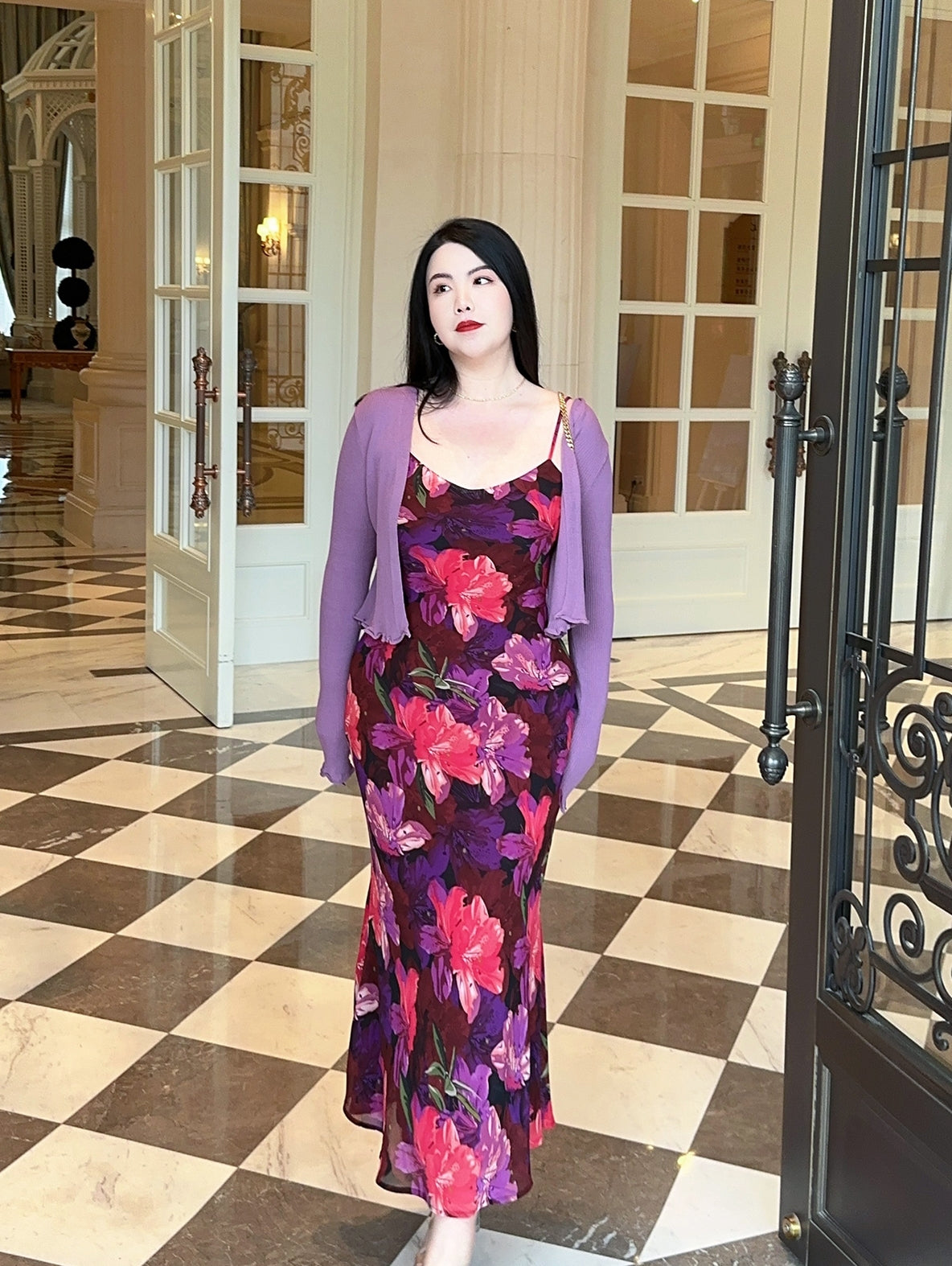 French Lazy Vintage Purple Large Flower Suspended Dress