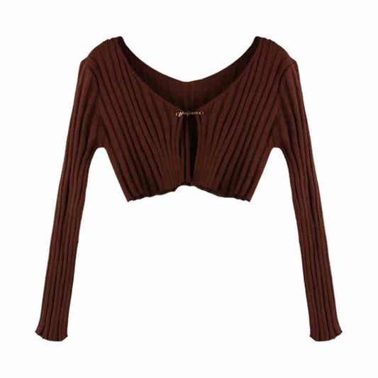 Deep V-neck Low Cut Cardigan Top Ultra-short Shawl