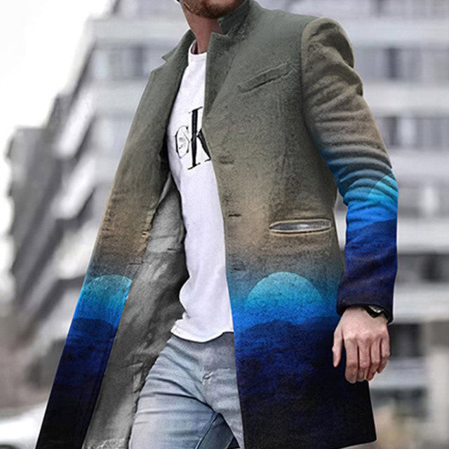 Autumn And Winter New Men's Woolen Stand Collar Medium Long Pocket Casual Coat