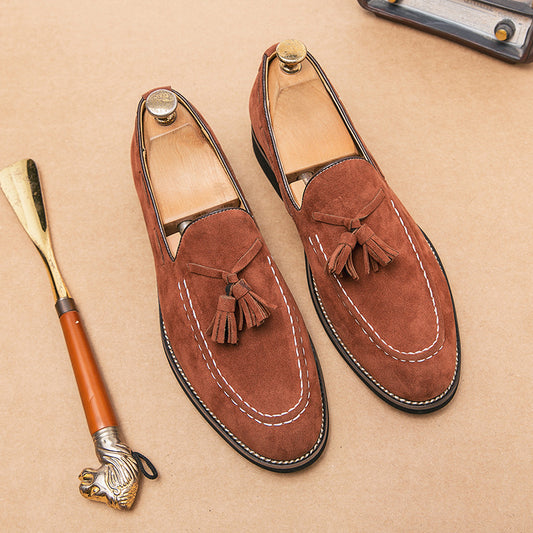 Fringed lædersko herre, store størrelser ruskind slip-on loafers
