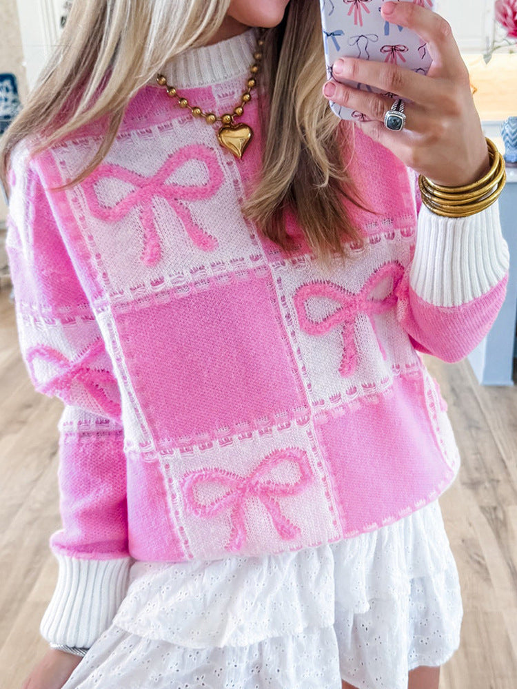 Women's Bowknot Color Matching Knitted Sweater