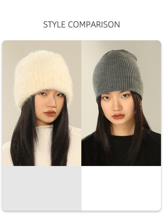 White Big Head Circumference Knitted Huge Woolen Hat