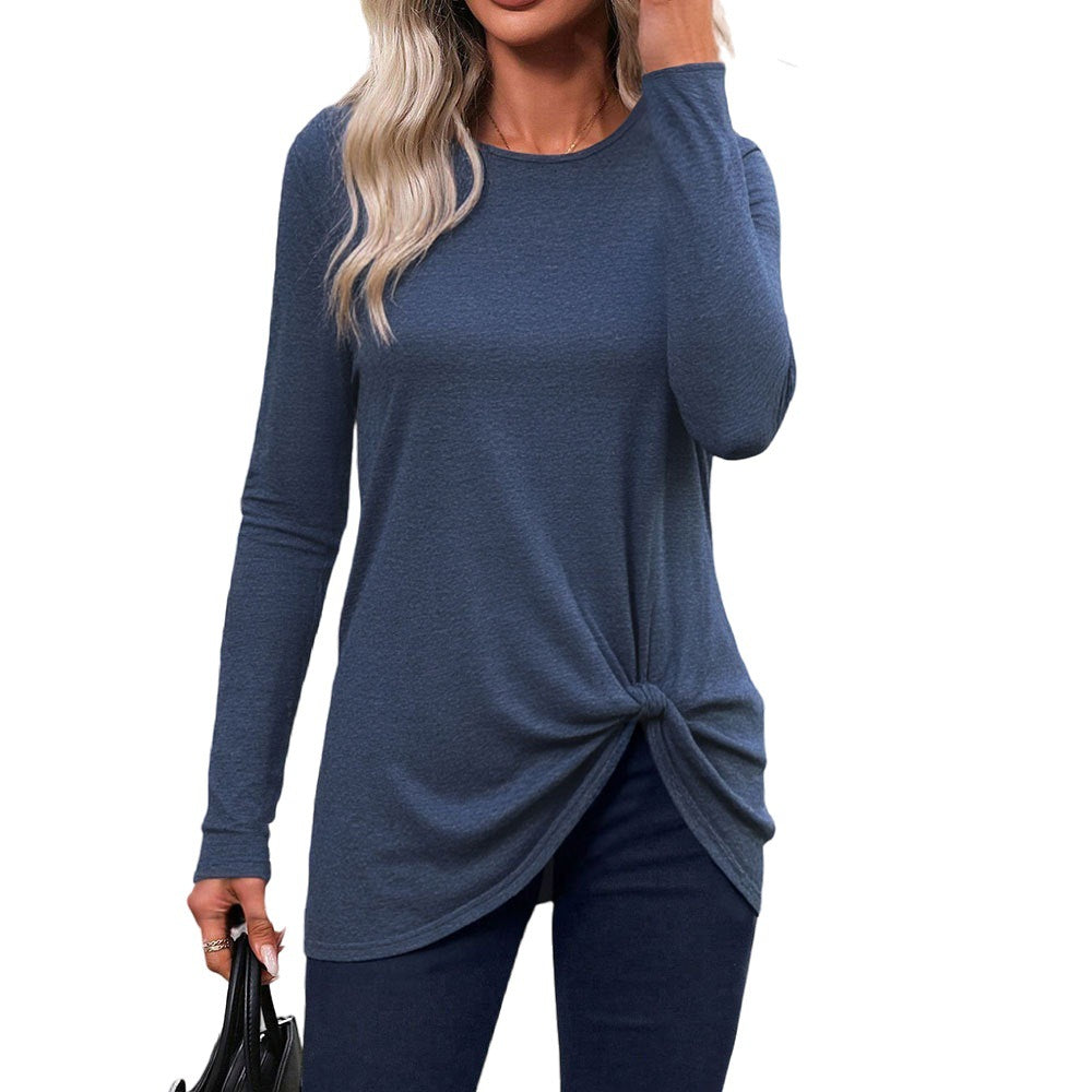 Women's Fashion Casual Style Autumn And Winter Versatile Solid Color Base Top
