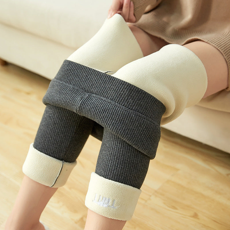 Cotton Leggings Ladies Lamb Wool Plus Velvet Thickened Outer Wear High Waist