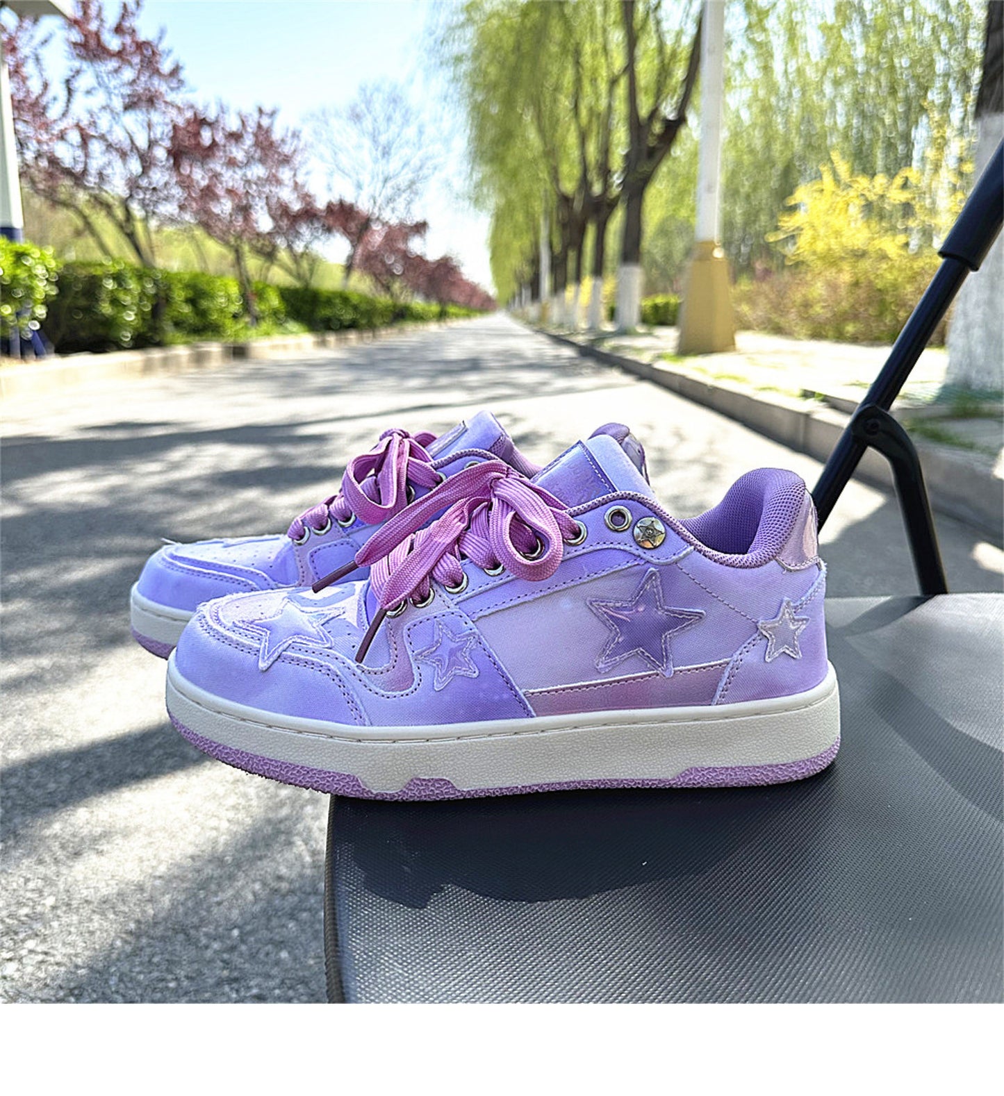 Female Ins Super Hot Low Top Starry Sky Purple Skateboard Shoes