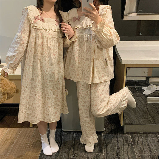 Sleep Dress Extra-thick, Sweet Designperfect For Wearing Outside As Cozy Long-sleeve Loungewear