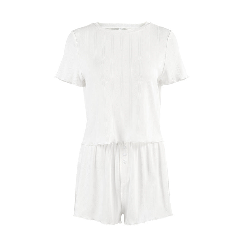 Womens Casual Jacquard Short-sleeve And Shorts Loose-fitting Set