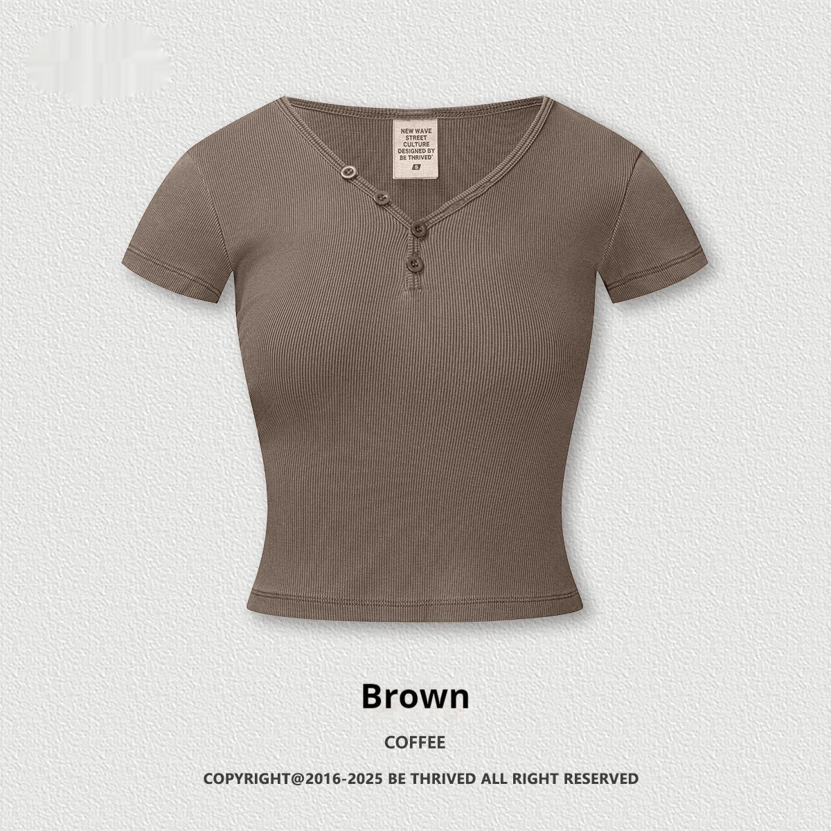 American Retro Design Hot Girl Slim Top Button V-neck Shoulder Short Sleeve