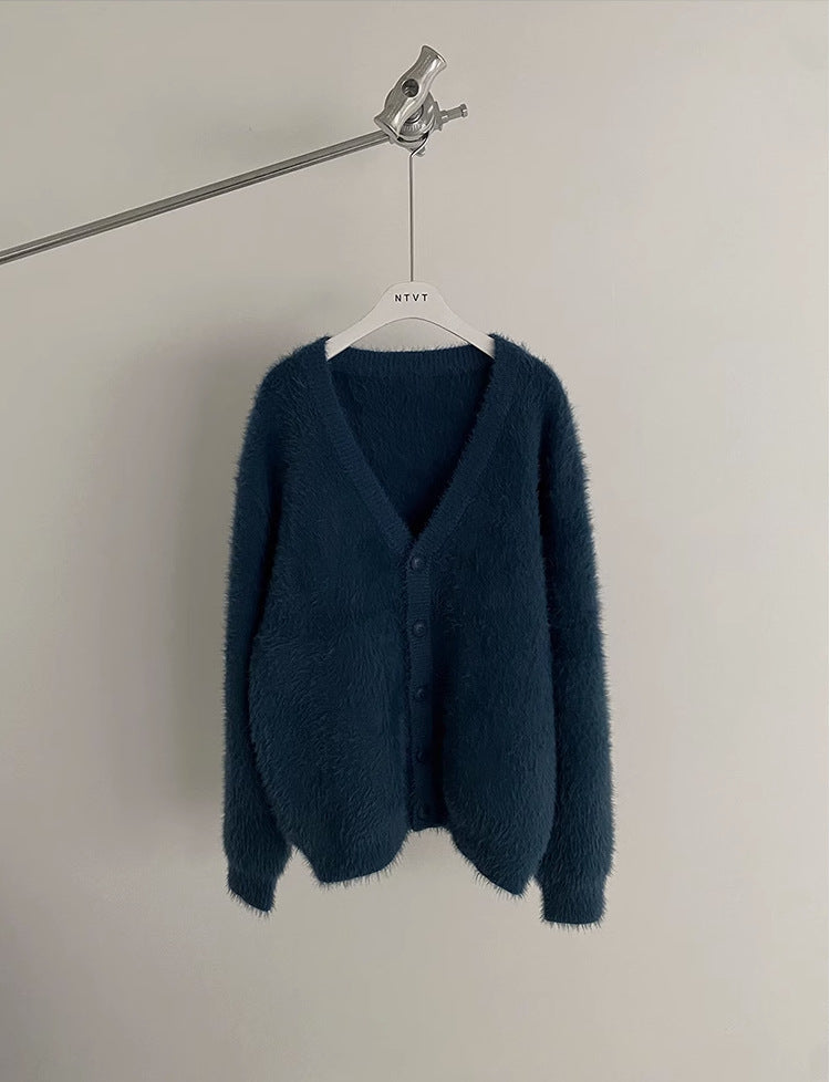 Autumn And Winter New Lazy Wind Mink Wool Knitted Cardigan Outerwear Men's Sweater Coat