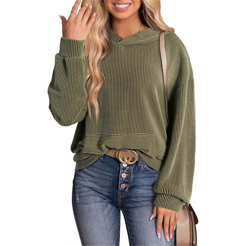 Europe And America Cross Border Women's Loose Twisted Bar Hooded Sweater