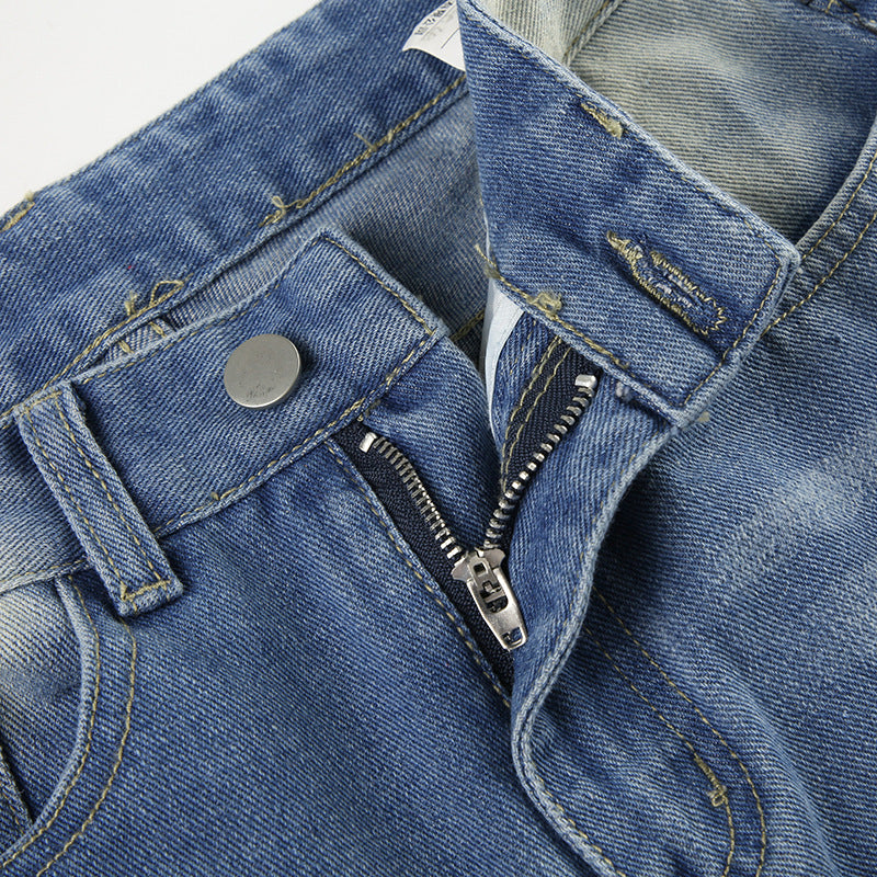 Loose Personality Street Washed And Worn Jeans