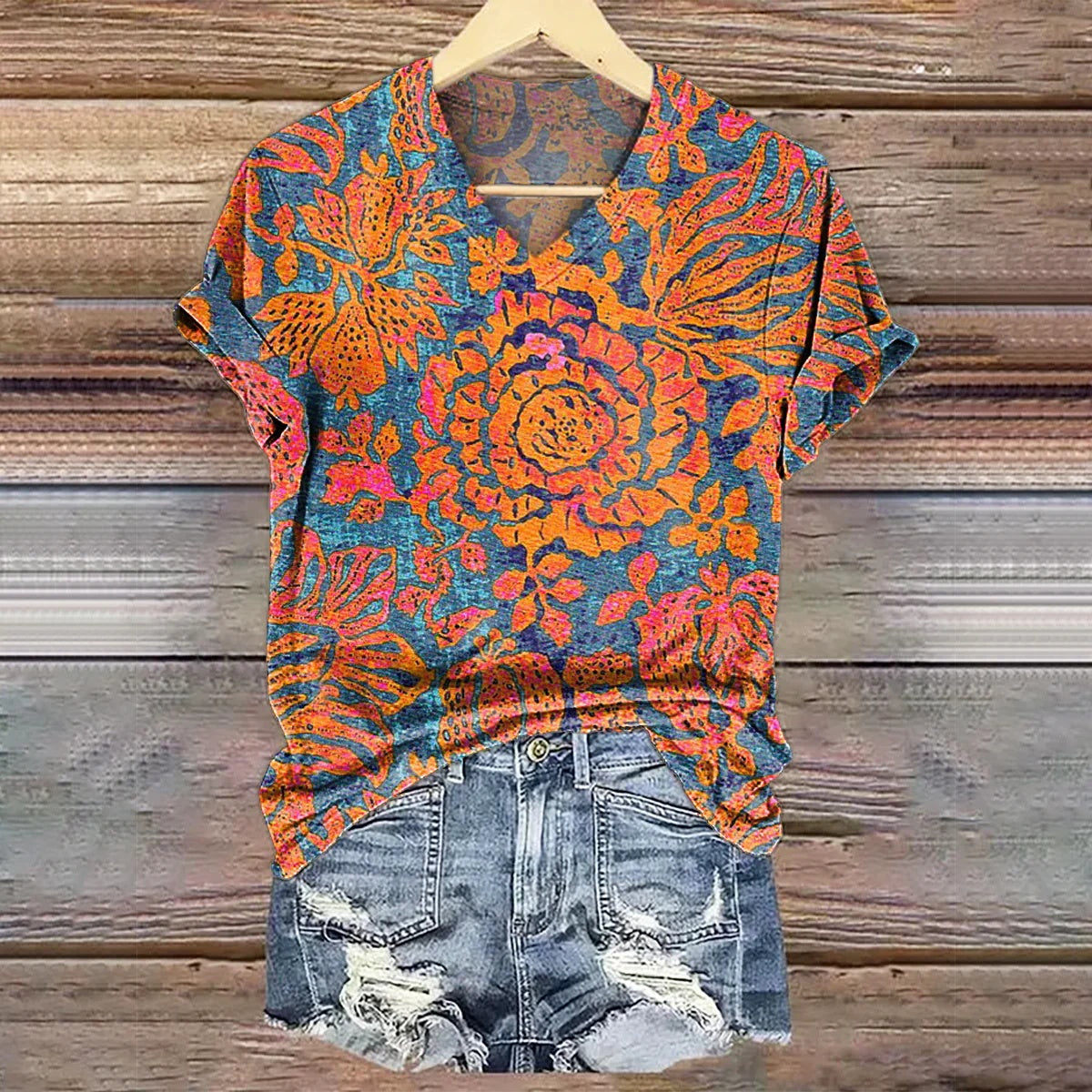 Creative 3D Digital Printing Loose Casual Women's V-neck T-shirt
