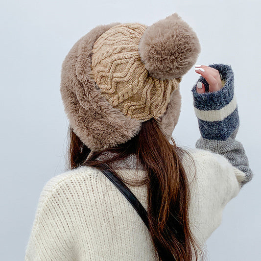 Solid Color Wool Knitted Ear Protection Warm Hat