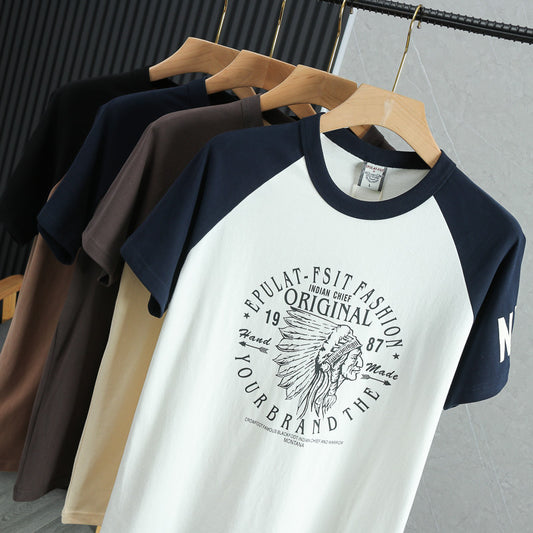 Amerikansk Casual Bomuld Vasket Børstet Halværme T-shirt