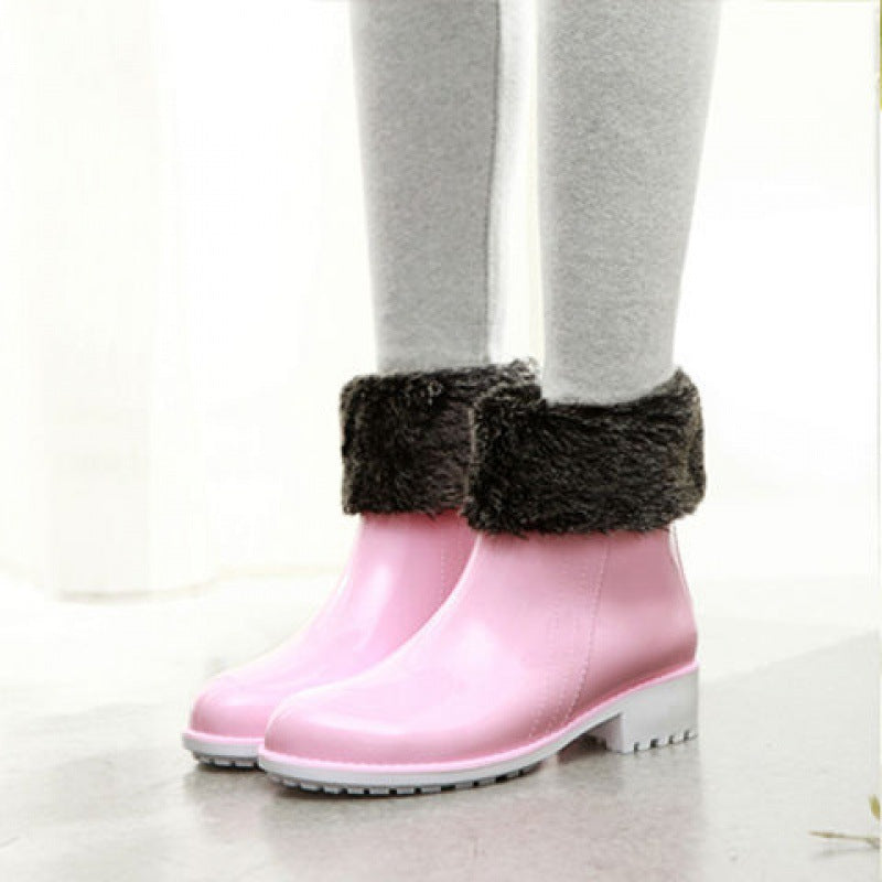 Short Tube Non-slip Adult Waterproof Shoes Women Fashion Plus Velvet