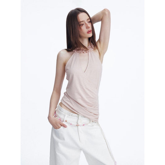 Women's Fashionable Sexy Glittery Knitted Halterneck Tank Top