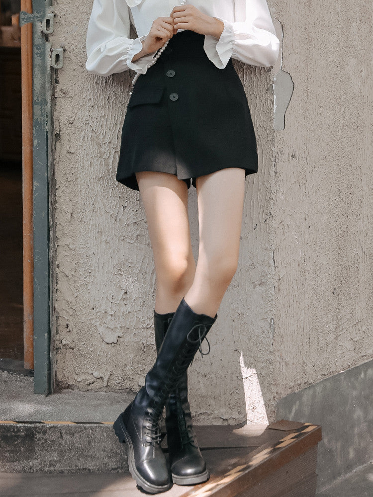 Women's Irregular Design Black Casual Shorts