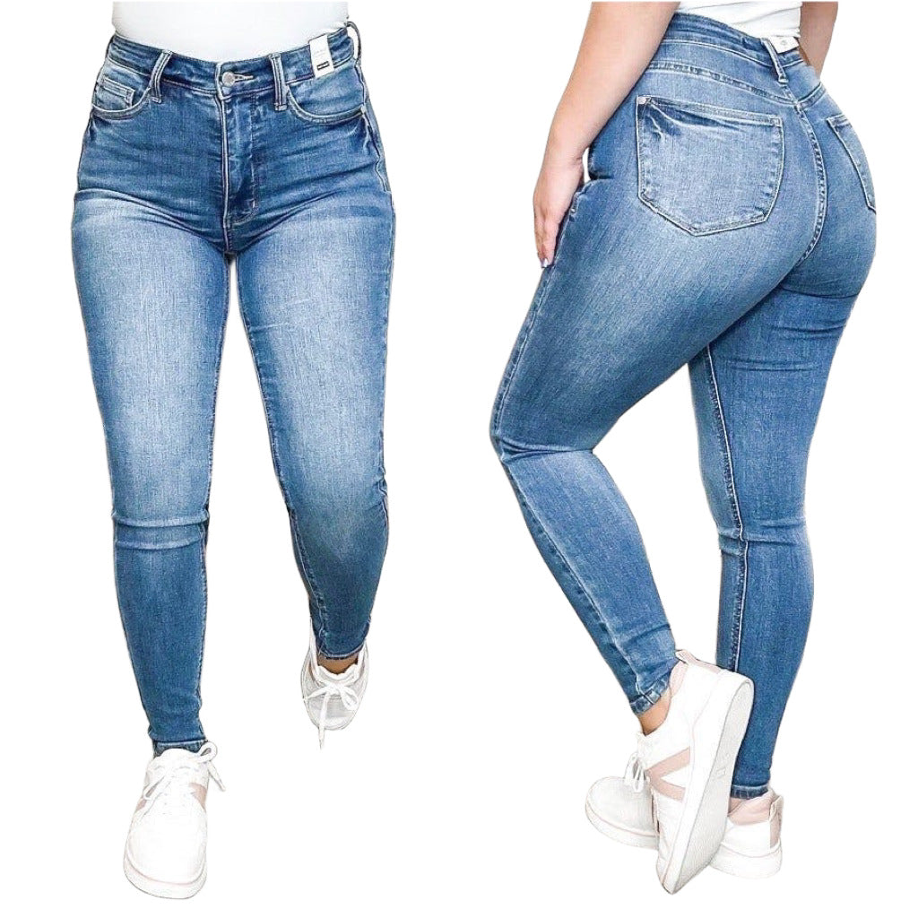 Europæiske og amerikanske stramme elastiske højtaljede skinny bukser jeans til kvinder