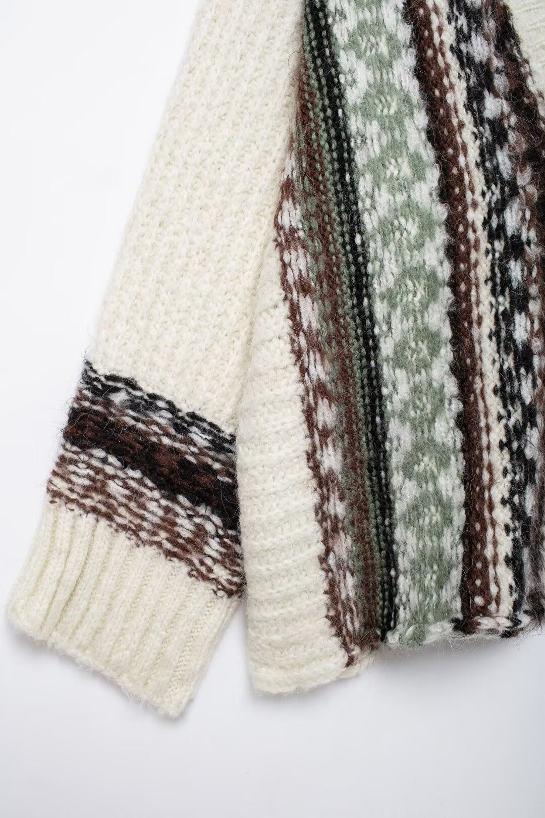 Fashion V-neck Sweater Jacquard Loose-fitting Coat
