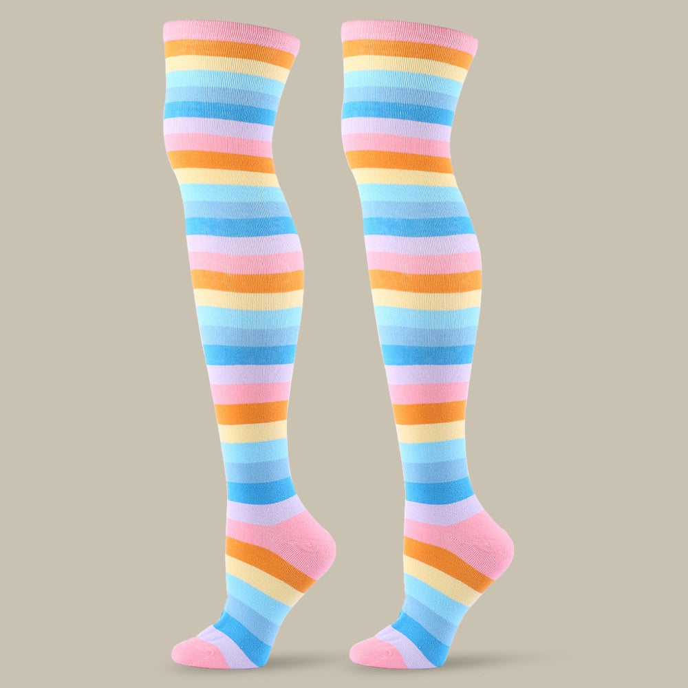 Festival Party Over The Knee Colorful Stripes Stockings
