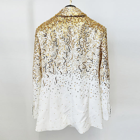 Gradient Beaded Double Breasted Blazer
