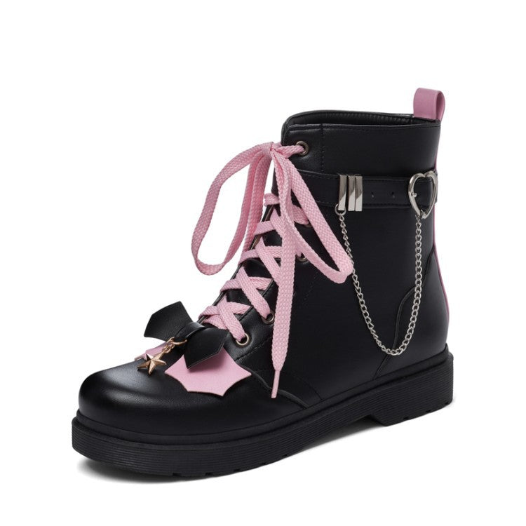 Women's Bow Metal Chain Martin Boots