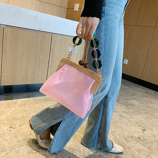 Fashion Transparent Portable Bucket Chain Messenger Women's Bag