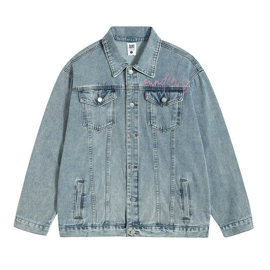 Funny Printed Jiugong Plaid Denim Clothes Jacket
