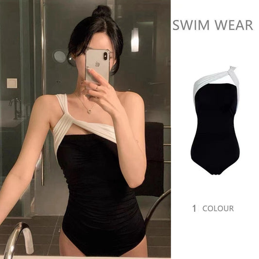 Hollow Siamese Covering Belly Thin Quick-drying Advanced Sense Holiday Swimsuit